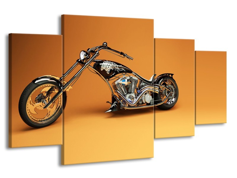 Canvas Schilderij Motor | Bruin, Geel, Oranje | 160x90cm 4Luik