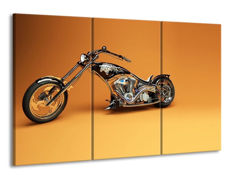 Canvas Schilderij Motor | Bruin, Geel, Oranje | 165x100cm 3Luik