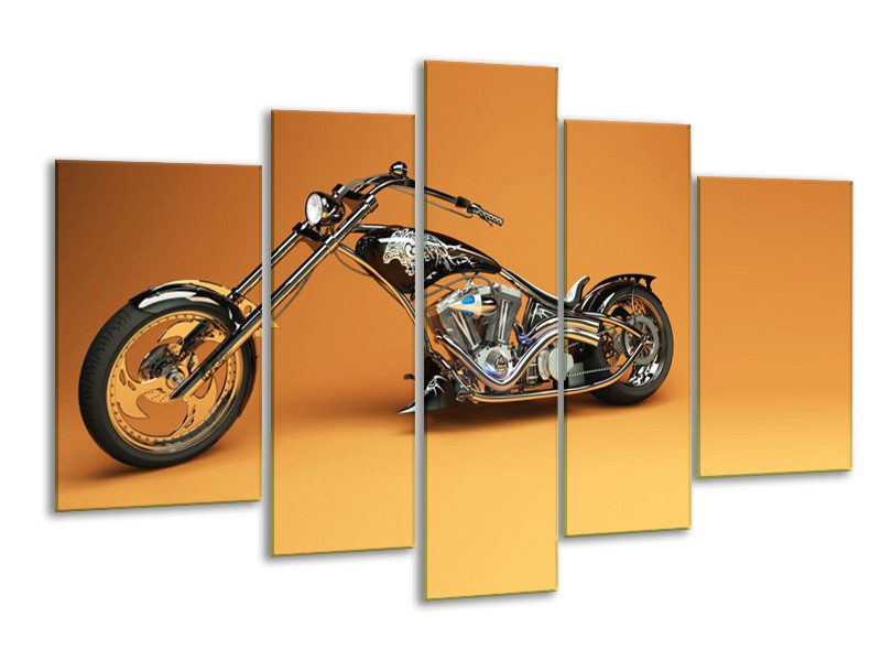 Canvas Schilderij Motor | Bruin, Geel, Oranje | 170x100cm 5Luik