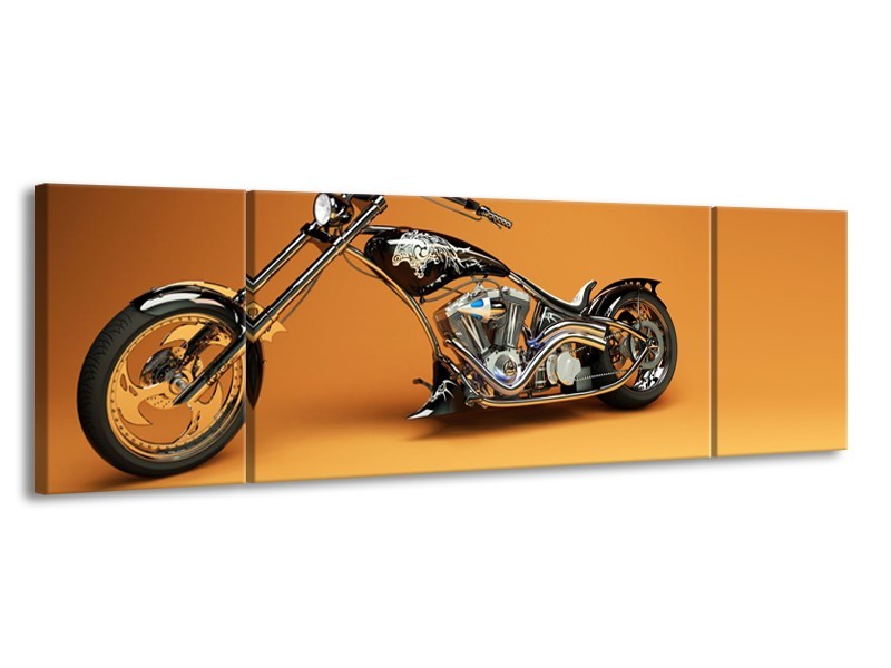 Canvas Schilderij Motor | Bruin, Geel, Oranje | 170x50cm 3Luik