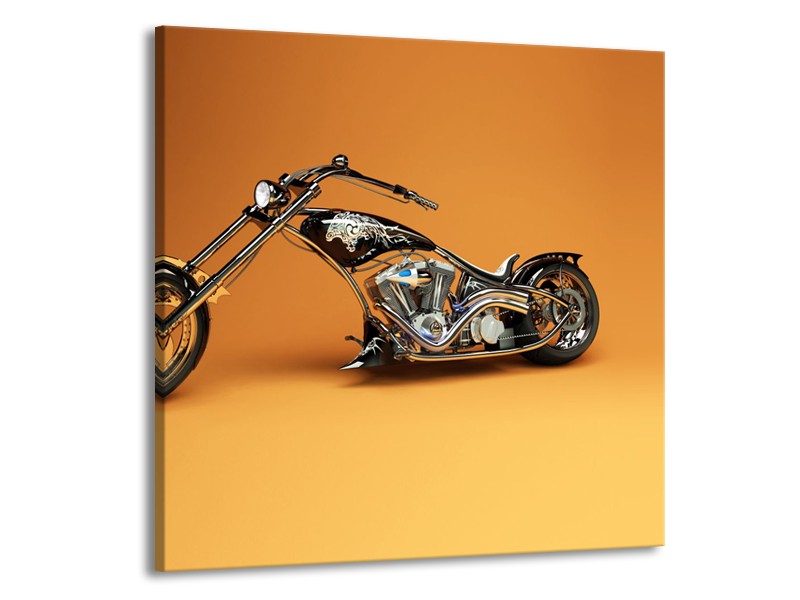 Canvas Schilderij Motor | Bruin, Geel, Oranje | 70x70cm 1Luik