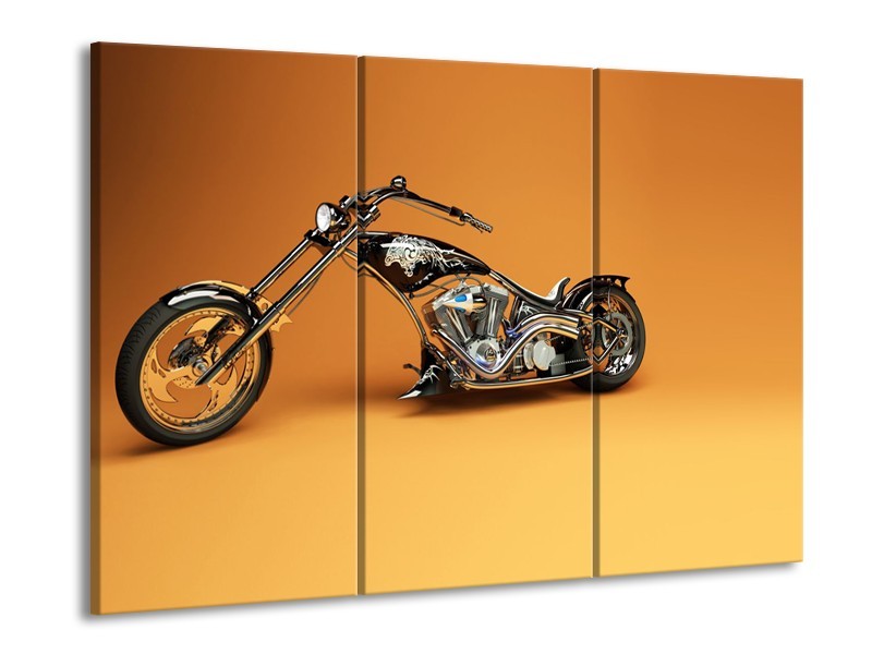 Canvas Schilderij Motor | Bruin, Geel, Oranje | 60x90cm 3Luik