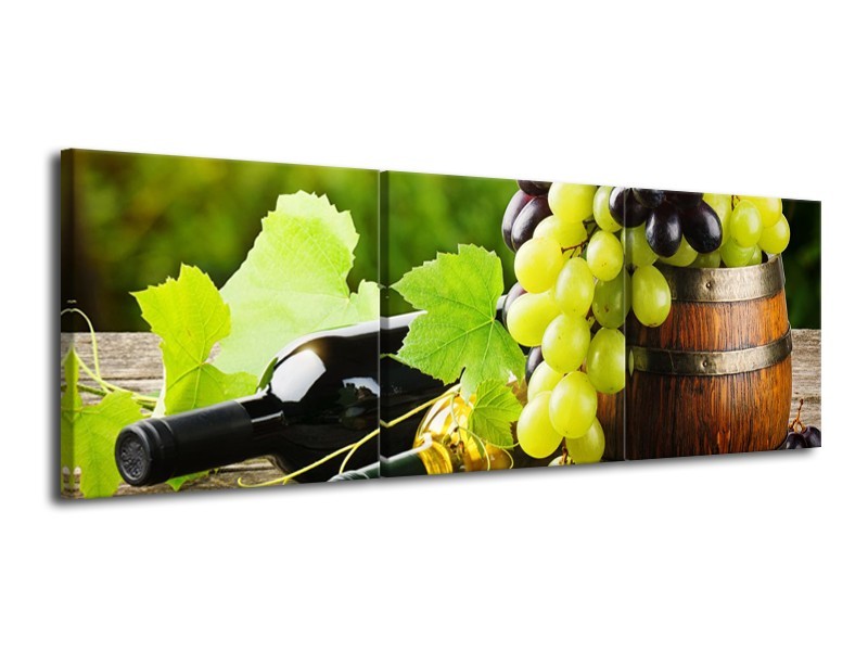 Glasschilderij Keuken, Druiven | Groen, Bruin | 120x40cm 3Luik