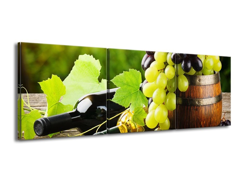 Glasschilderij Keuken, Druiven | Groen, Bruin | 150x50cm 3Luik