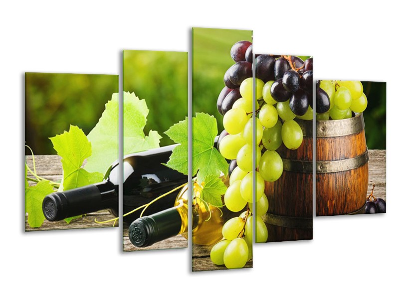 Canvas Schilderij Keuken, Druiven | Groen, Bruin | 170x100cm 5Luik