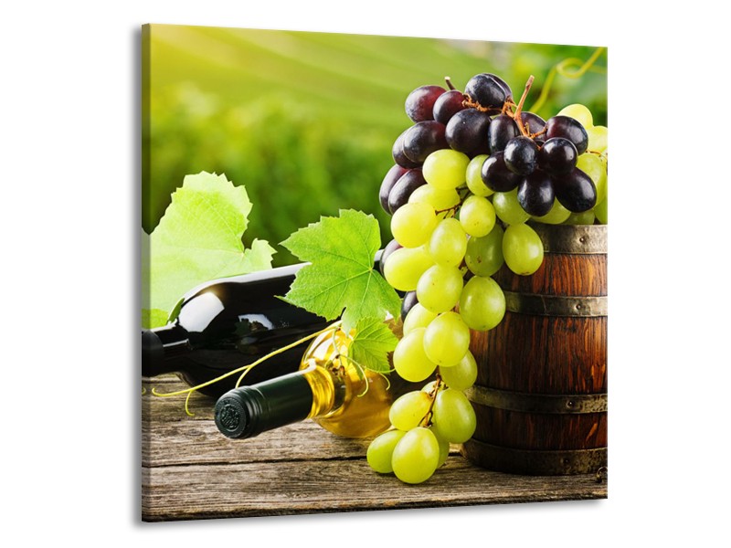 Canvas Schilderij Keuken, Druiven | Groen, Bruin | 70x70cm 1Luik