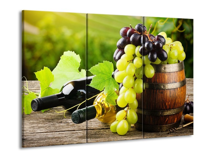 Glasschilderij Keuken, Druiven | Groen, Bruin | 60x90cm 3Luik