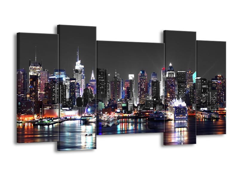 Glasschilderij Skyline, Steden | Grijs, Zwart, Paars | 120x65cm 5Luik