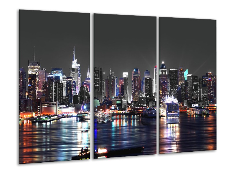 Glasschilderij Skyline, Steden | Grijs, Zwart, Paars | 120x80cm 3Luik