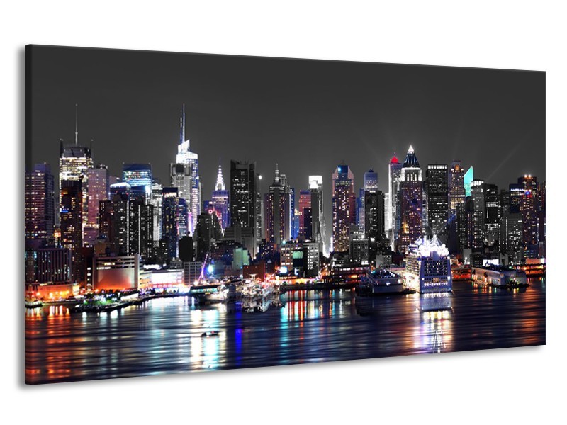 Canvas Schilderij Skyline, Steden | Grijs, Zwart, Paars | 190x100cm 1Luik