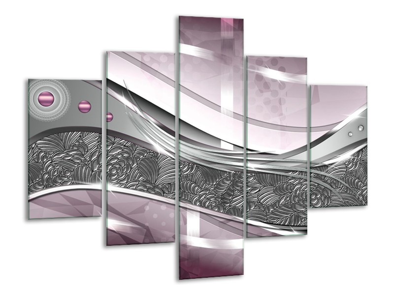 Glasschilderij Modern, Design | Grijs, Paars, Roze | 100x70cm 5Luik