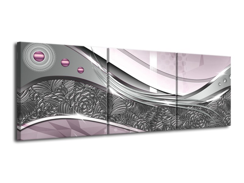 Glasschilderij Modern, Design | Grijs, Paars, Roze | 120x40cm 3Luik