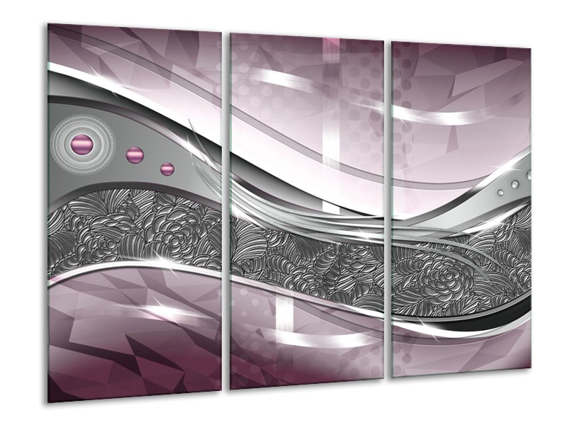 Glasschilderij Modern, Design | Grijs, Paars, Roze | 120x80cm 3Luik