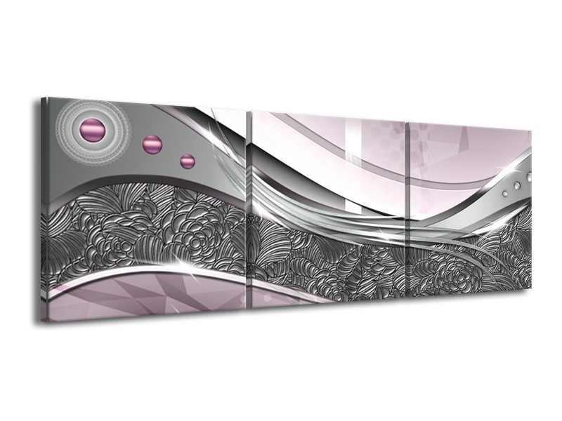 Glasschilderij Modern, Design | Grijs, Paars, Roze | 150x50cm 3Luik