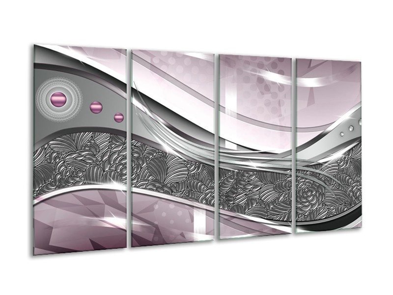 Glasschilderij Modern, Design | Grijs, Paars, Roze | 160x80cm 4Luik