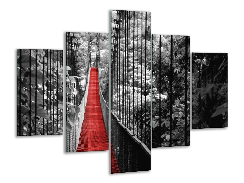 Glasschilderij Natuur, Brug | Zwart, Wit, Rood | 100x70cm 5Luik