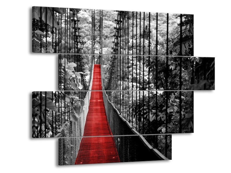 Glasschilderij Natuur, Brug | Zwart, Wit, Rood | 115x85cm 4Luik