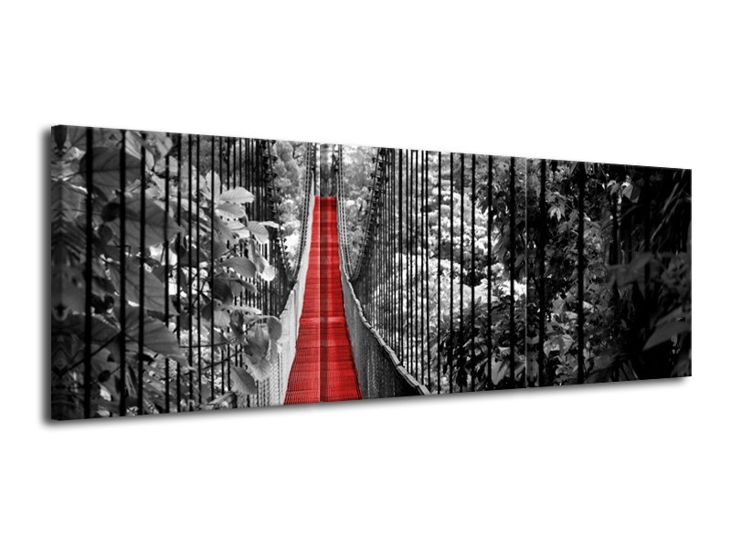 Canvas Schilderij Natuur, Brug | Zwart, Wit, Rood | 120x40cm 3Luik