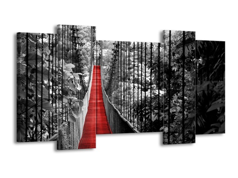 Glasschilderij Natuur, Brug | Zwart, Wit, Rood | 120x65cm 5Luik