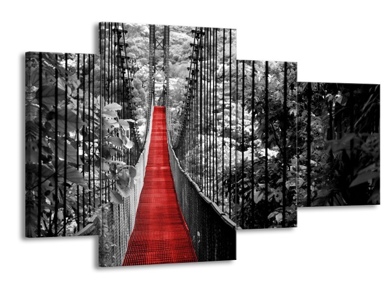 Canvas Schilderij Natuur, Brug | Zwart, Wit, Rood | 120x75cm 4Luik