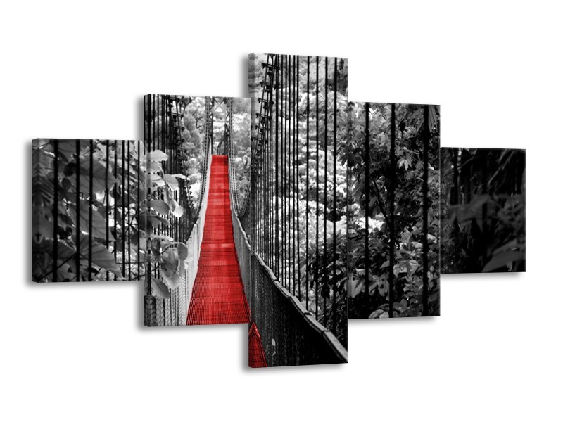 Glasschilderij Natuur, Brug | Zwart, Wit, Rood | 125x70cm 5Luik