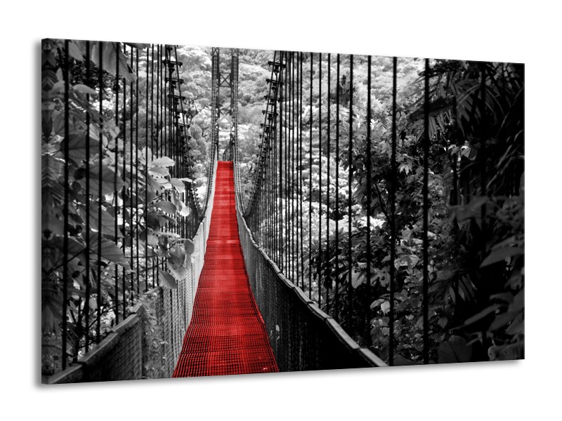 Glasschilderij Natuur, Brug | Zwart, Wit, Rood | 140x90cm 1Luik