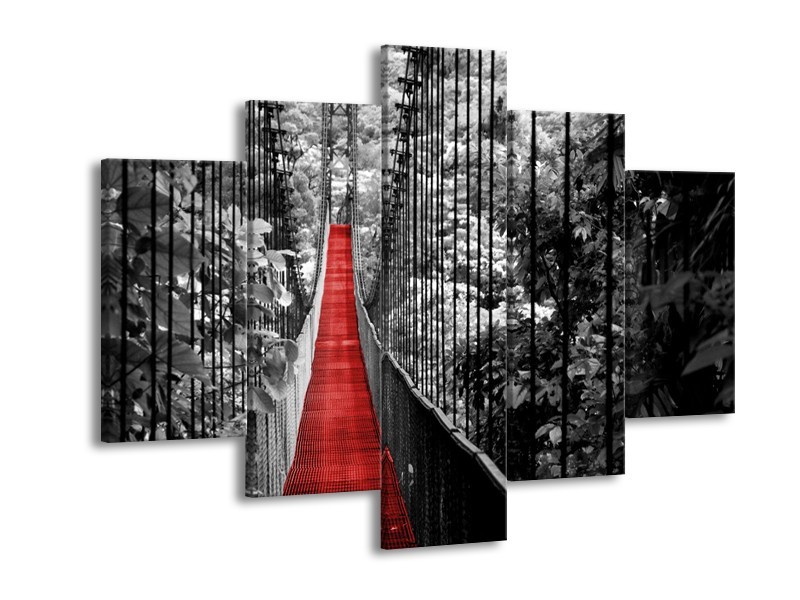 Glasschilderij Natuur, Brug | Zwart, Wit, Rood | 150x105cm 5Luik