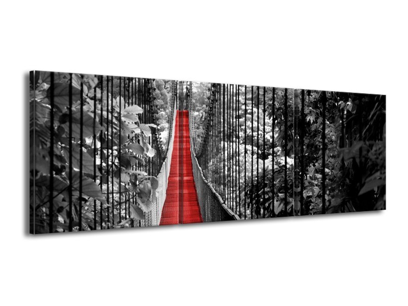 Canvas Schilderij Natuur, Brug | Zwart, Wit, Rood | 150x50cm 3Luik