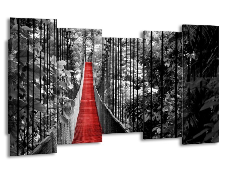 Glasschilderij Natuur, Brug | Zwart, Wit, Rood | 150x80cm 5Luik