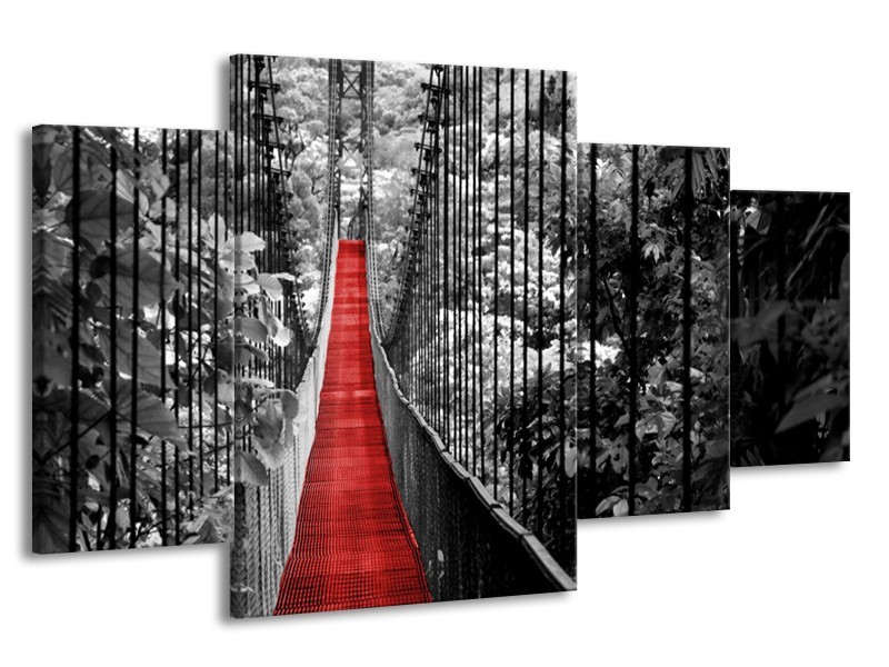 Glasschilderij Natuur, Brug | Zwart, Wit, Rood | 160x90cm 4Luik