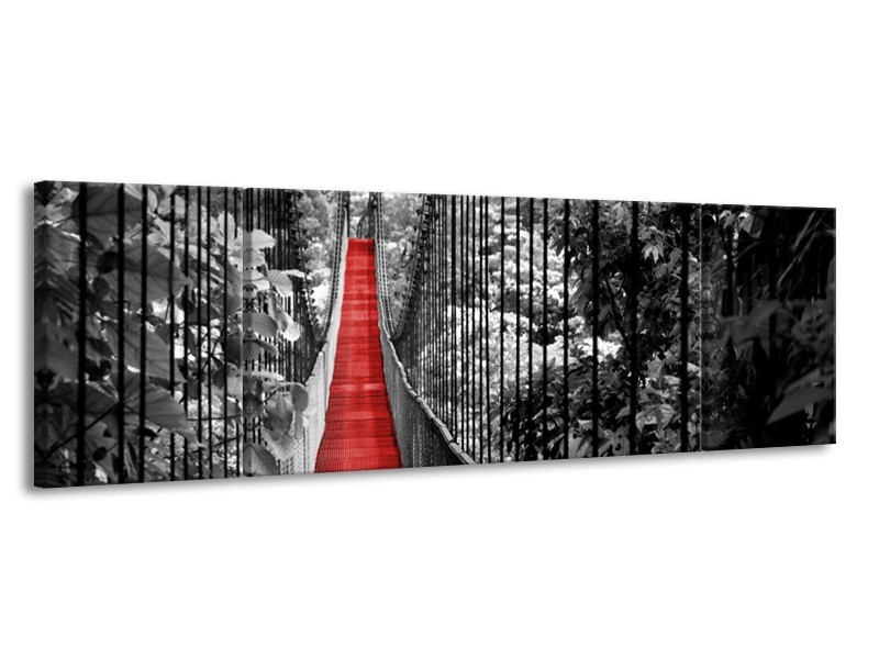 Glasschilderij Natuur, Brug | Zwart, Wit, Rood | 170x50cm 3Luik