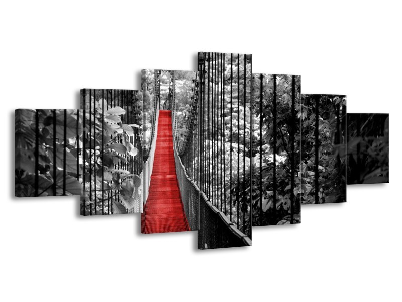 Glasschilderij Natuur, Brug | Zwart, Wit, Rood | 210x100cm 7Luik