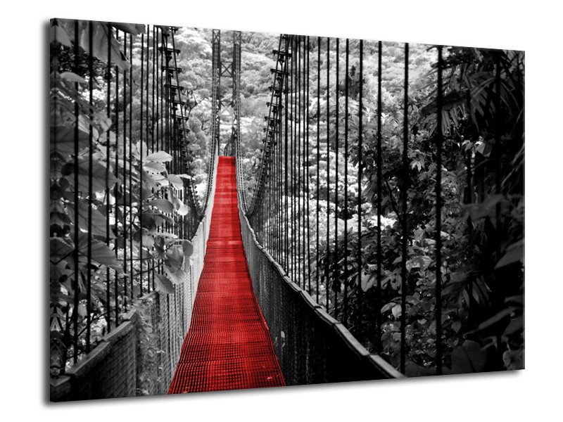 Canvas Schilderij Natuur, Brug | Zwart, Wit, Rood | 70x50cm 1Luik