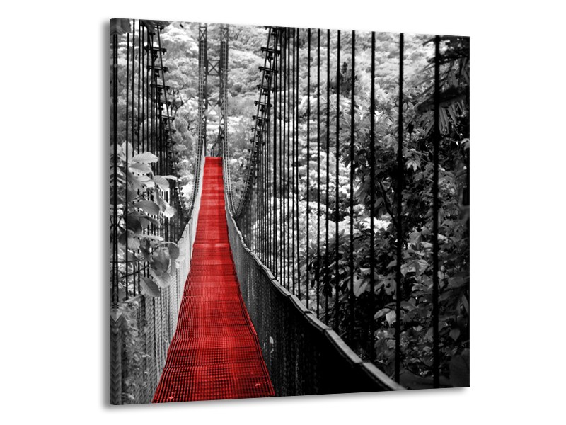 Glasschilderij Natuur, Brug | Zwart, Wit, Rood | 70x70cm 1Luik