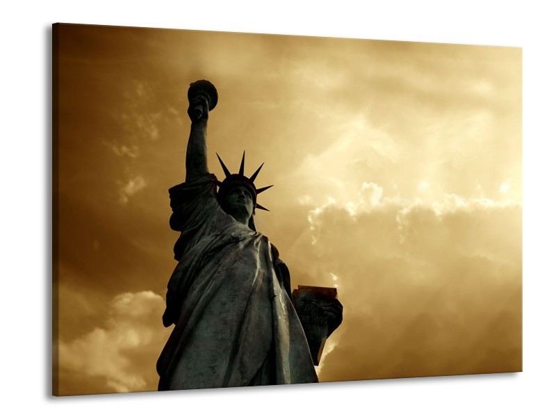 Canvas Schilderij Vrijheidsbeeld, New York | Grijs, Geel, Bruin | 100x70cm 1Luik