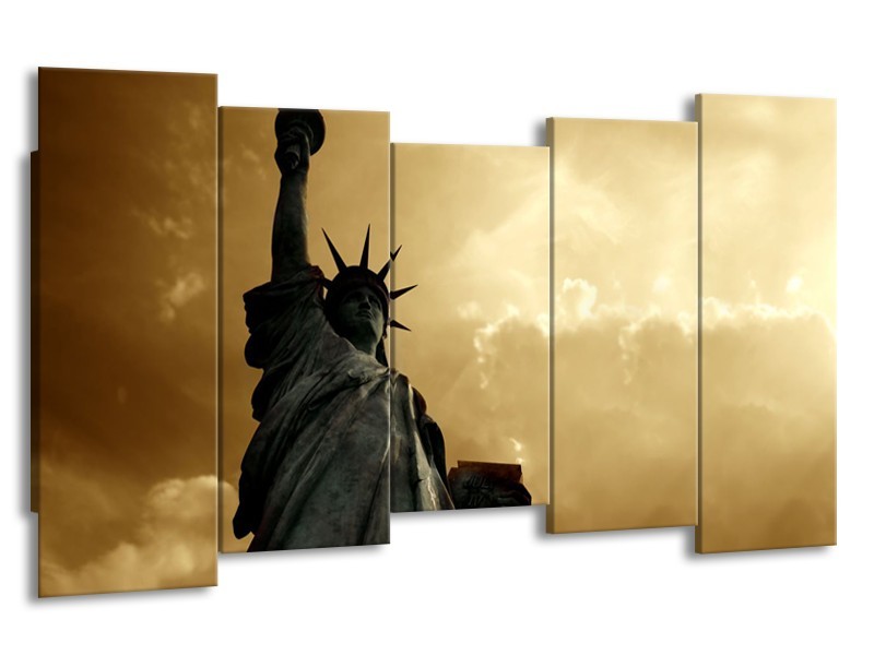 Glasschilderij Vrijheidsbeeld, New York | Grijs, Geel, Bruin | 150x80cm 5Luik