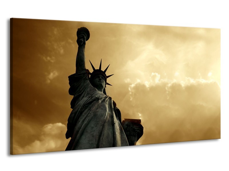 Canvas Schilderij Vrijheidsbeeld, New York | Grijs, Geel, Bruin | 190x100cm 1Luik