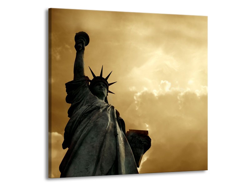 Glasschilderij Vrijheidsbeeld, New York | Grijs, Geel, Bruin | 50x50cm 1Luik