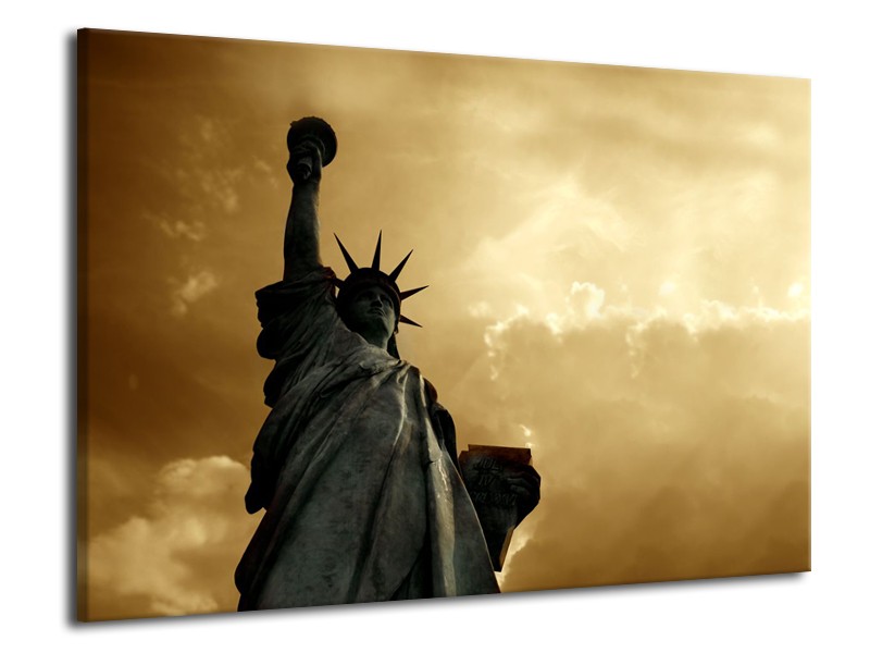 Glasschilderij Vrijheidsbeeld, New York | Grijs, Geel, Bruin | 70x50cm 1Luik