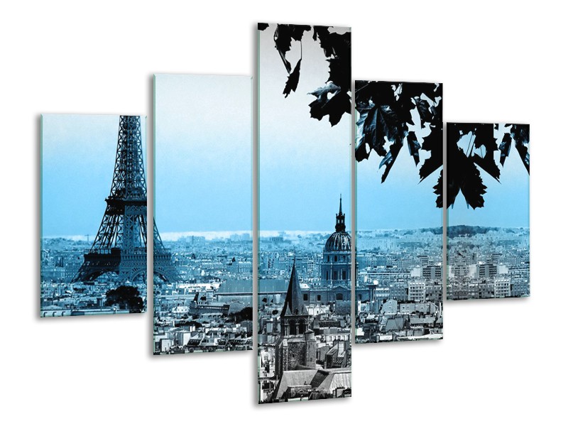 Glasschilderij Parijs, Eiffeltoren | Blauw, Grijs | 100x70cm 5Luik