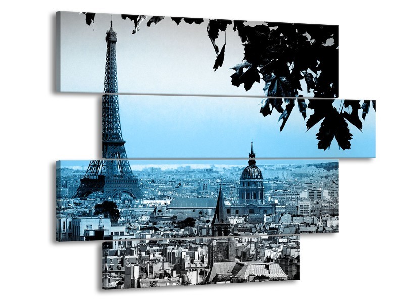 Glasschilderij Parijs, Eiffeltoren | Blauw, Grijs | 115x85cm 4Luik