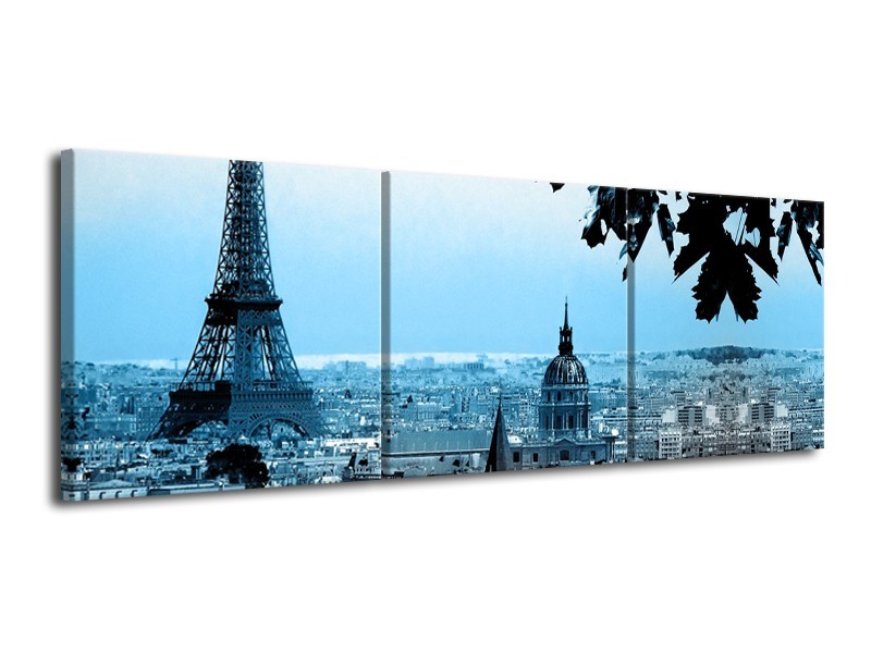 Glasschilderij Parijs, Eiffeltoren | Blauw, Grijs | 120x40cm 3Luik