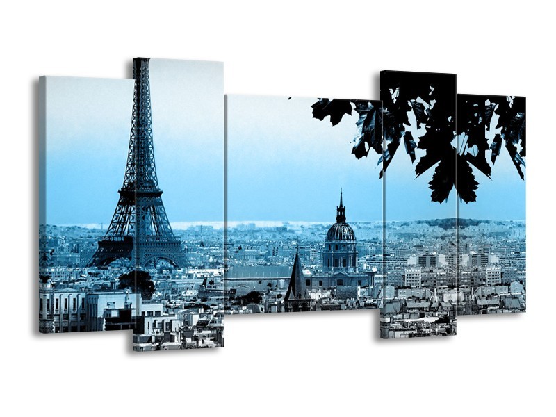 Canvas Schilderij Parijs, Eiffeltoren | Blauw, Grijs | 120x65cm 5Luik