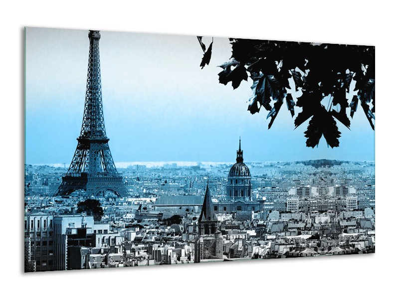 Glasschilderij Parijs, Eiffeltoren | Blauw, Grijs | 120x70cm 1Luik