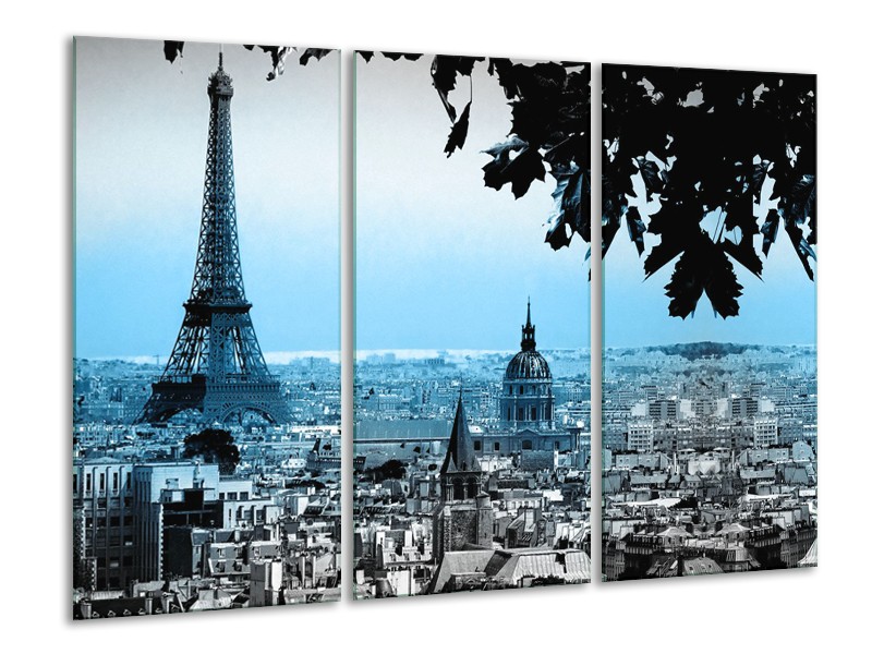 Canvas Schilderij Parijs, Eiffeltoren | Blauw, Grijs | 120x80cm 3Luik