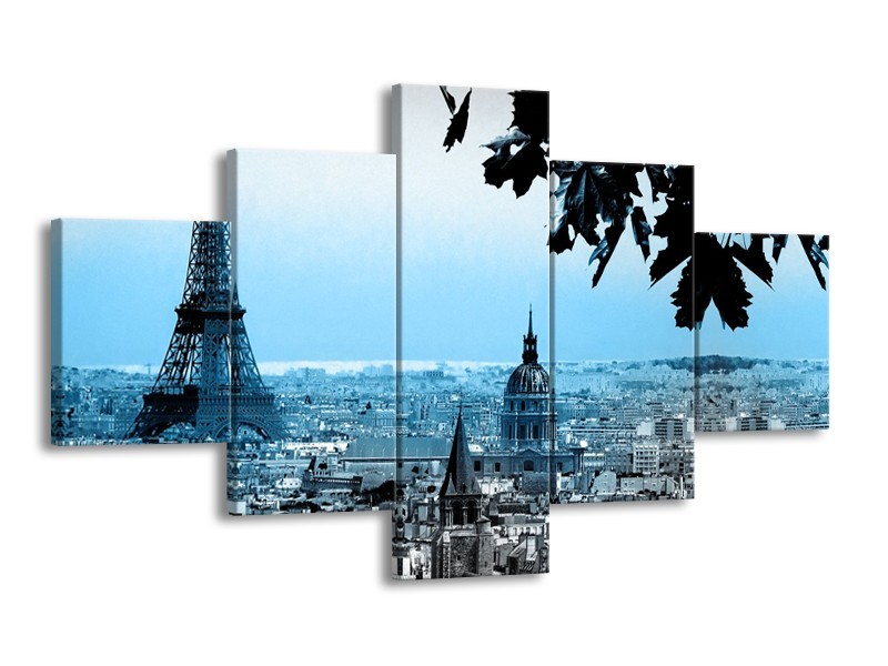 Canvas Schilderij Parijs, Eiffeltoren | Blauw, Grijs | 125x70cm 5Luik