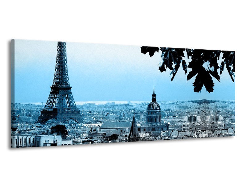Canvas Schilderij Parijs, Eiffeltoren | Blauw, Grijs | 145x58cm 1Luik