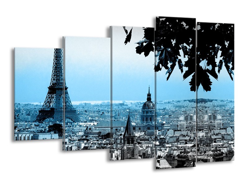 Glasschilderij Parijs, Eiffeltoren | Blauw, Grijs | 150x100cm 5Luik