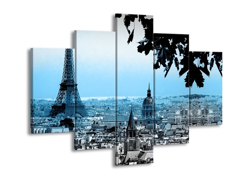 Canvas Schilderij Parijs, Eiffeltoren | Blauw, Grijs | 150x105cm 5Luik