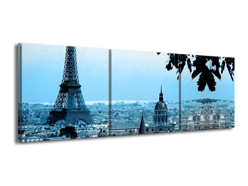 Glasschilderij Parijs, Eiffeltoren | Blauw, Grijs | 150x50cm 3Luik